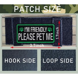 2 Pcs I'm Friendly Please Pet Me Dog Badge Embroidered Hook and Loop Patches,Funny Cute Dogs Working Training Tracking Patch for Dog Harnesses, Clothes,Vest,Jackets.