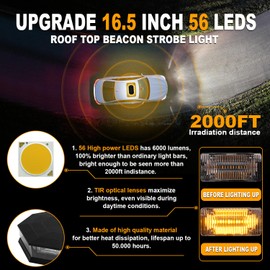 ASPL 16.5 Inch Roof Top Beacon Emergency Strobe Light with Controller 56 LED Magnetic Warning Caution lights bar Traffic Hazard Plow Light for Trucks Vehicles Construction Snowplow (Amber/White)