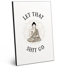 ARTFAVES® Wooden Picture with Saying - Let That Go | Modern Wooden Sign Black and White for Decoration or as a Gift on the Theme Bathroom/Toilet/Toilet/Spirituality/Funny