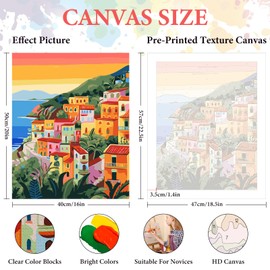 Camocin Paint by Numbers Kit for Adults Beginner, Seaside Acrylic Adult Paint by Number Kits on Canvas, Seascape Watercolor Oil Number Painting for Adults, Perfect for Home Decor Gift 16"x20"