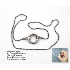 Locking Day Collar Minimalist Gothic NO Closure Rhodium O Ring Silver oxide Pure Plated Wheat style chain Choker Statement Play now Necklace For Men Women Teenager Gift light 18"