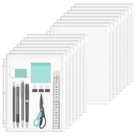 Plomevry 3 Holes Binder Pocket Letter Size 15 Pack, Clear PVC Zipper Binder Folder 3 Ring Binder Insert Pocket Pages Side Loading Waterproof Loose Leaf Bags File Holder for Office, School, Home
