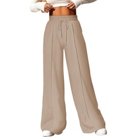 Aleumdr Women's Fall Wide Leg Pants with Pockets Casual Sweatpants Elastic Waist with Drawstring Comfy Lounge Pants Smoke Gray XX-Large