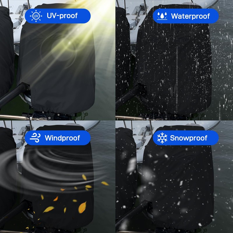 Outboard Motor Cover, 900D Waterproof Boat Motor Cover, Black