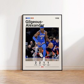 Shai Gilgeous-Alexander Basketball Poster, Sports Poster, Mid Century Modern, Basketball Gift, Sports Bedroom Posters - Size: 8x12 inch (20cm x 30cm)