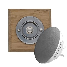 Modern Living Square Wireless Doorbell in Natural and Brushed Nickel - Nickel Centre - Plug in F5R-Recordable