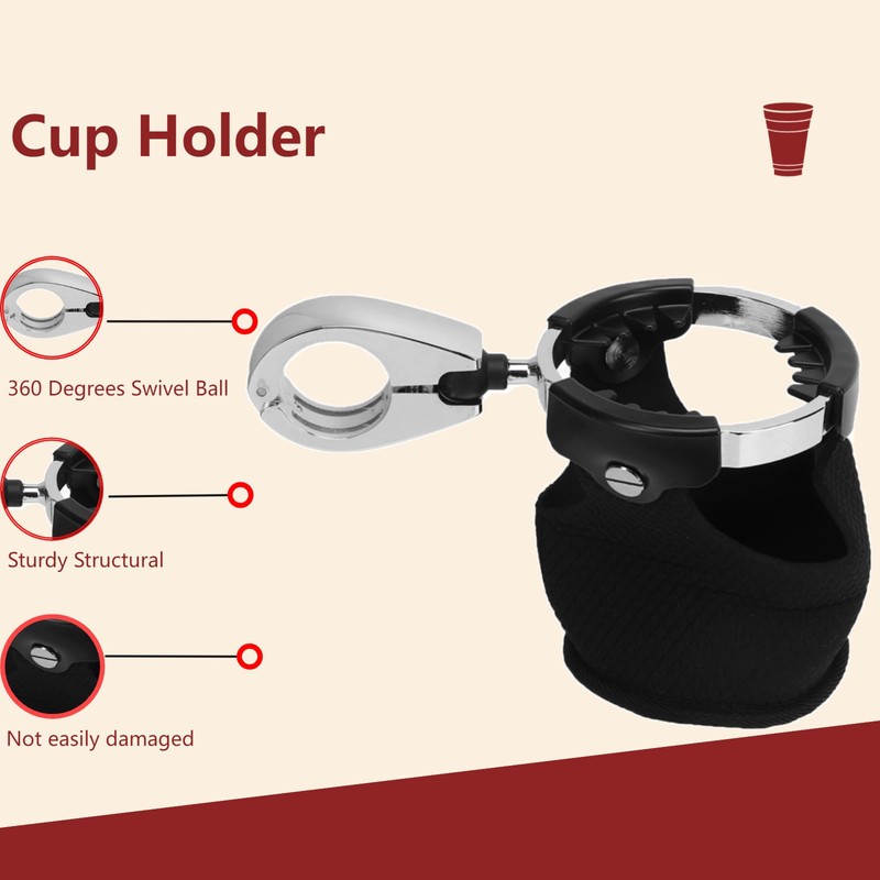 Motorcycle Cup Holder,Universal Water Bottle Drink Cup Holder with 360