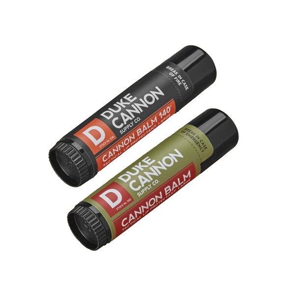 Duke Cannon Lip Balm with SPF Variety Set, Large 0.56oz: (1) Tactical Lip Protectant - Fresh Mint and (1) 140 Tactical Lip Protectant - Blood Orange Mint