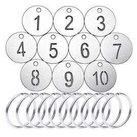 VIEAURA Stainless Steel Number Tag, 1.2 inches (30 mm) Diameter, Includes Key Ring, Number Tag, Cloak Locker, Business Management, Waterproof (No. 1 to 10)