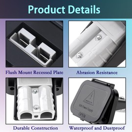 PAGUO 50A Plug Mounting Panel for Anderson SB50 Series Connectors with Dust Cover, 2Pcs Flush Mount Recessed Plate Socket Panel 12-24V DC, 50Amp Battery Quick Connect/Disconnect Mounting Panel