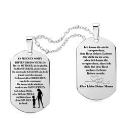 aplusashop Massiv Dog Tag mit beidseitiger Gravur An meinen Sohn..., An unseren Sohn... + Kette 60cm, Edelstahl (von Mama)