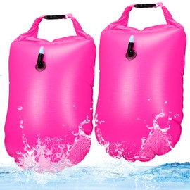 Seenelling 2 Pack Swim Buoy Swim Bubble Safety Float Highly Visible Buoy Float with Adjustable Waist Belt Watertight Dry Bag for Swimming Triathletes Train Kayakers Snorkeler(Rose Red)