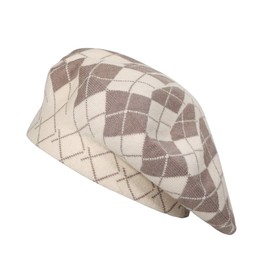 ZLYC Women's Winter Beret French Beret Double Layer Warm Beret, Plaid Brown