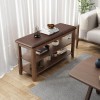 Wood 2-Tier Rectangular Shoe Rack Bench with Leather Cushion for