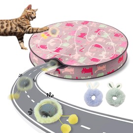 Interactive Cat Toys for Indoor CatsFast Rolling Ball in Play Mat, Automatic Moving Cat Ball Toy in Pouch Motion Activate Chirping Cat Toy Hide and Seek Mouse Catching Cat Toy with Blue