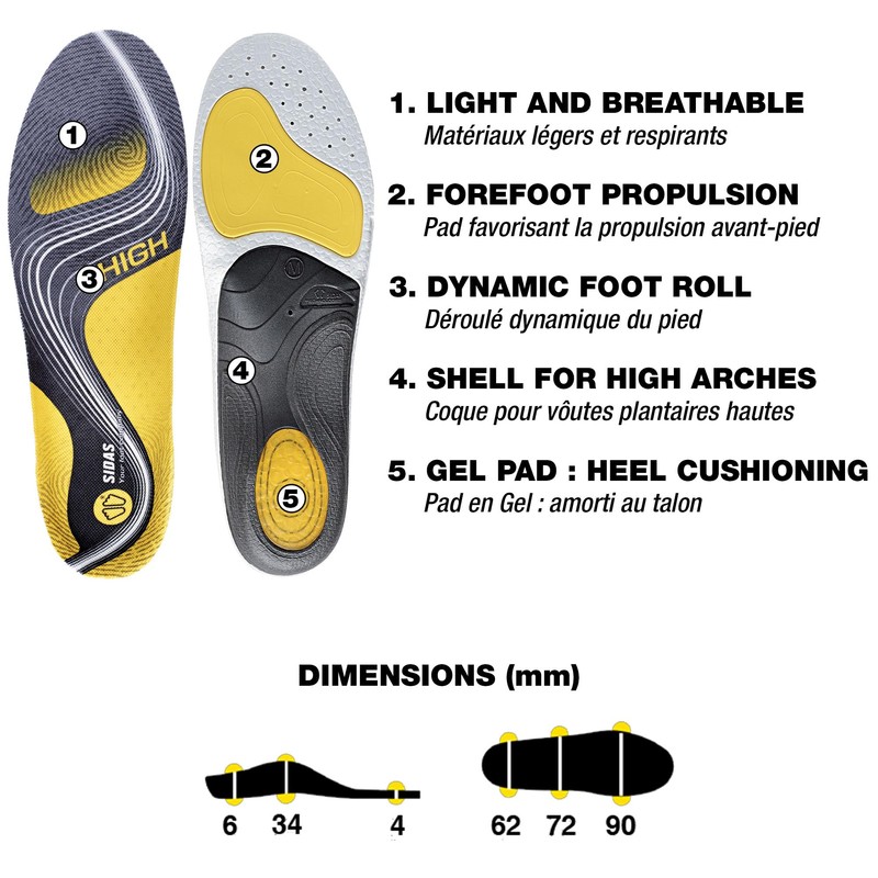 Sidas Unisex 3feet Activ' High-einlegesohlen Sohlen, Yellow Black, XX-Large EU