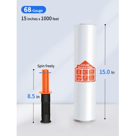 JARLINK 2 Pack Stretch Film, 15" x 1000ft Shrink Wrap for Pallet Wrap, Industrial Strength Stretch up to 650% Stretch with Handles, Self Adhering Packaging Heavy Duty Film for Moving, 68 Gauge, Clear