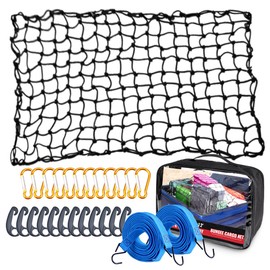 AxPower Bungee Cargo Net 4' x 6' Stretchable to 8' x 12' for Pickup Truck Bed Trailer Luggage Net Heavy Duty Tie-Down Mesh with 12 Pcs Hooks and Metal Carabiner Clips