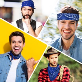 PLULON 4 Pack Blue Bandanas for Men Women, Paisley Pattern Bandana Bulk Headbands Men Handkerchief Cowboy Face Mask Square Scarf Headwear 100% Polyester