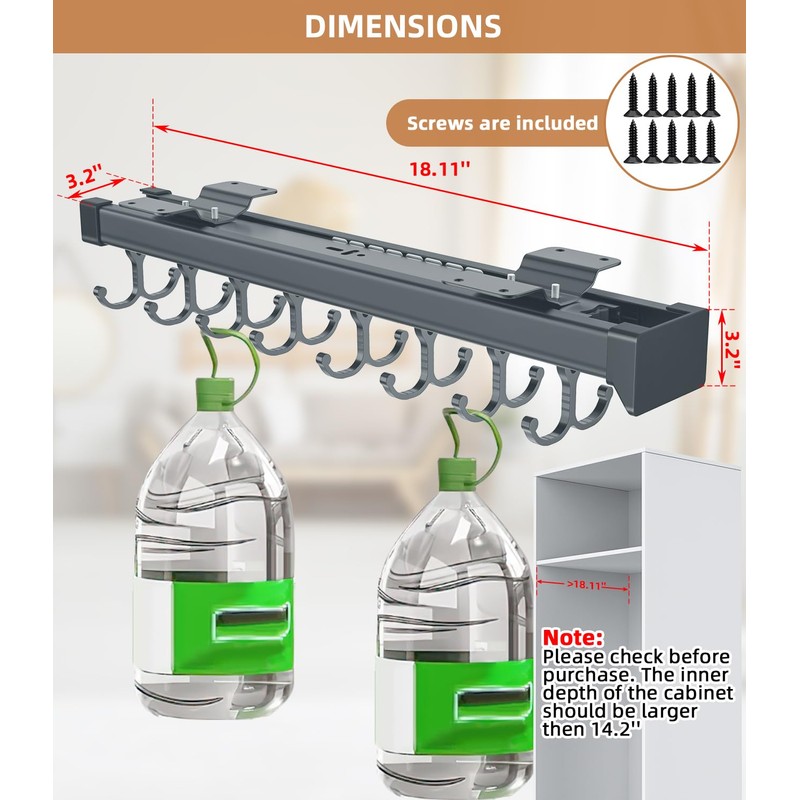 Pull Out Broom Holder, Multifunctional Slide Broom And Mop Storage/Organizer