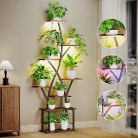 Quikraen Plant Stand Indoor with Grow Lights 64" Tall Plant Shelves Lighted Plant Stands for Indoor Plants Growing 8 Tiered Large Tree Shaped Flower Shelf Indoor for Home Decor Patio Balcony