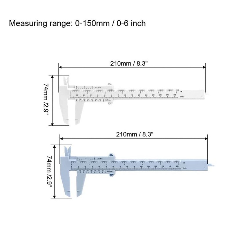 Calibre de plástico Vernier de doble escala de 150 mm,