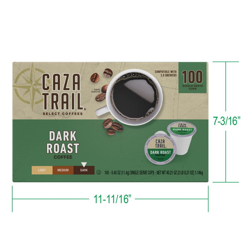 Caza Trail Coffee Pods, Dark Roast, Single Serve (Pack of