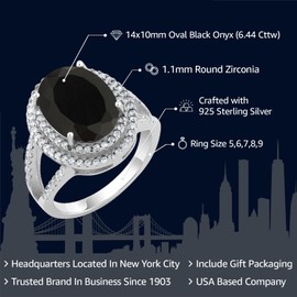 GemStoneKing 6.44 Carat 14X10MM Oval Natural Genuine Black Onyx Women's Ring Solid 925 Sterling Silver Cocktail Ring , Black and White , (SIZE 6)