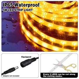 iNextStation Yellow LED Strip Light, 16ft/5M 2835 SMD 300 LEDs 12V Flexible Cuttable Waterproof LED Tape for Bedroom Kitchen Cabinet Wardrobe TV (No Power Supply/Plug)