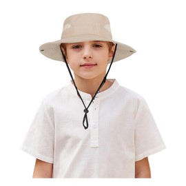 Boys-Girls Summer Wide-Brim Sun-Hat UV-Protection for Kids Toddler Fishing-Hats-Outdoor Adventures Safari-Hat with Chin Strap (5-14Y) Beige