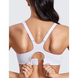 SYROKAN High Impact Sports Bras for Women High Support Unlined Underwire Racerback No Uniboob Workout Bra White 36C