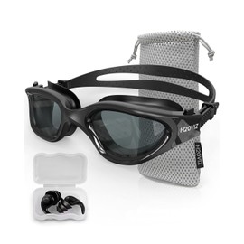 H20VIZ Swimming Goggles | Polarised, Anti-Fog, UV400 Protection, Anti-Leak, Includes Pro Swim Ear Plugs | Men Women Teens (Black - Smoke Grey)