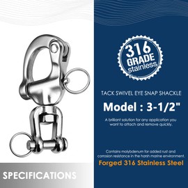 NECMETU Snap Shackle Sailing Halyard, 316 Stainless Steel Clevis Swivel Jaw Swivel Shackle, Quick Release Snap Hook for Sailing Rigging Shackles (3-1/2 Inch - 2Pcs)