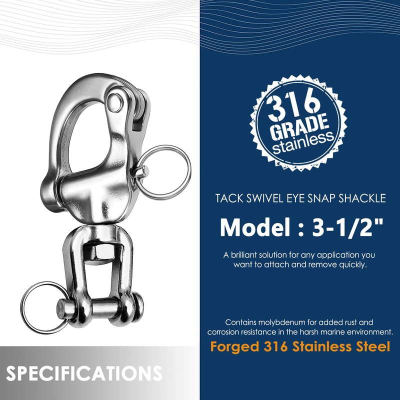 NECMETU Snap Shackle Sailing Halyard, 316 Stainless Steel Clevis Swivel