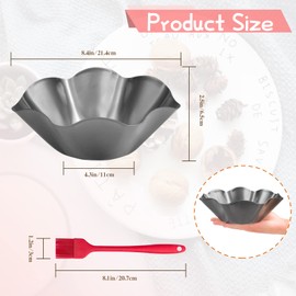 DSVENROLY 6Pcs Large-Nonstick Tortilla Shell Maker, 8.4-inch Taco Salad Bowl Pans Set with Silicone Gloves & Basting Brush, Carbon Steel Fluted Pan Baking Molds for Kitchen