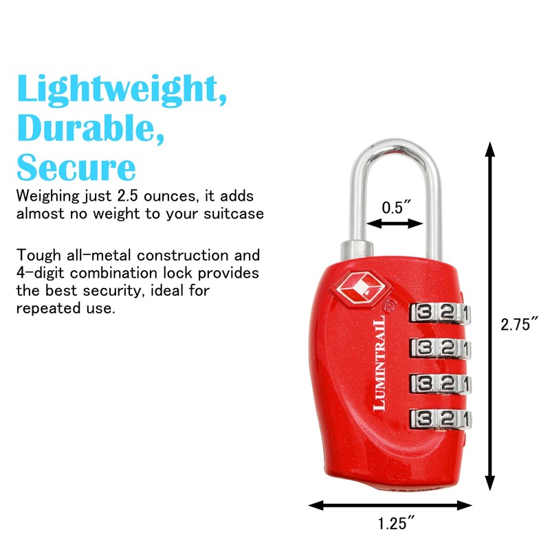 Lumintrail TSA Approved Locks, 4 Digit Combination Luggage Locks TSA