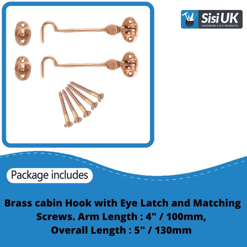 Brass Cabin Hook 4 Inch Brass Cabin Hook & Eye