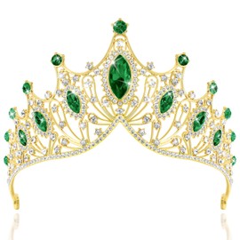 TAROSE Emerald Green and Gold Crowns for Women and Girls, Queen Crystal Tiaras with Green Rhinestone, Goddess Crown for Wedding Bride Birthday Princess Bridal Shower Hair Accessories
