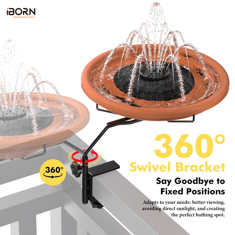 iBorn Bird Bath for Outside,Deck Mounted Bird Bath 12in,Bird Baths