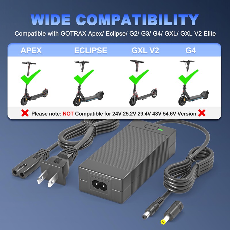 42V 2A Scooter Charger Compatible with Gotrax GXL V2, G2,
