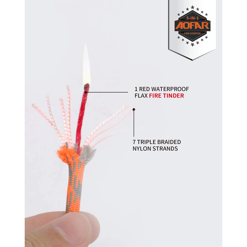 AOFAR Fire Starter AF-381 Fire Steel 5-in-1 for Camping, Hiking,