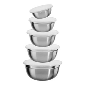 King Marie S6731S Set of 5 Bowls with Plastic Lids Stainless Steel