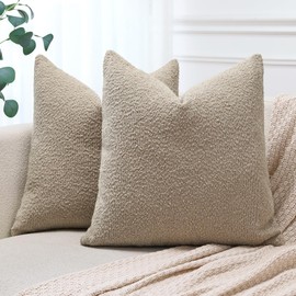 JOTOM Set of 2 Cushion Covers 40x40 cm Textured Boucle Camel Decorative Throw Pillow Covers 16x16 Inch Square Cushion Case Home Decor Pillowcases for Couch Sofa Living Room Bed (Camel)