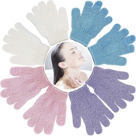 Exfoliating Gloves, Set of 4 Pairs, White, Blue, Pink, Purple