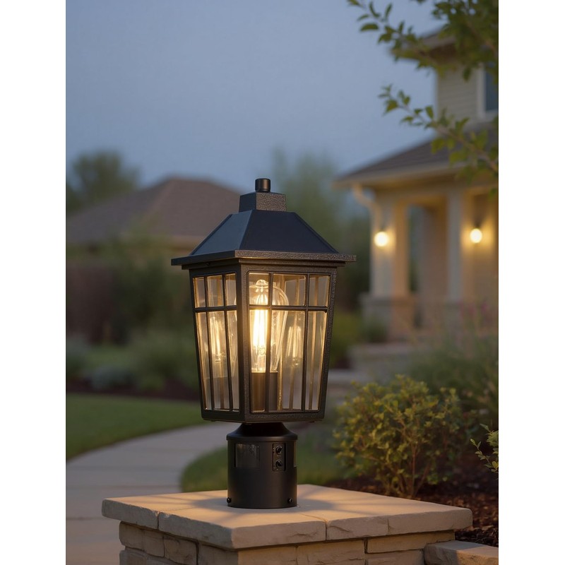 Yisuro 360°Motion Sensor Outdoor Post Light, Dusk to Dawn Hardwired