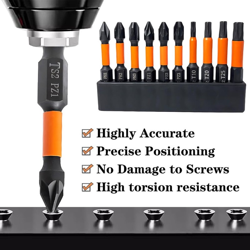 Saipor 10pcs Magnetic Phillips PoziDriv Torx Screwdriver Bit Set, 50mm/2"