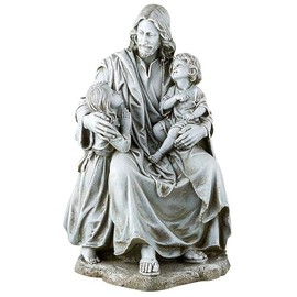 Avalon Gallery Garden Statue - Indoor/Outdoor Catholic Sculpture for Home or Church, 16.5" Tall, Jesus with Children