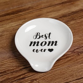 Mothers Day Spoon Rest for Coffee Bar Accessories, Small Mothers Day Spoon Holder for Coffee Station, Mini Coffee Spoon Rest, Ceramic Kitchen Decor, Engraved with Best Mom Ever