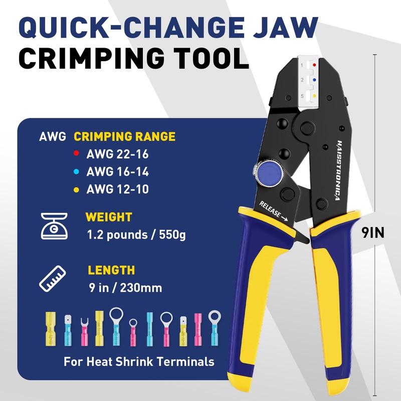 haisstronica Quick Change Jaws Crimping Tool for Heat Shrink Wire