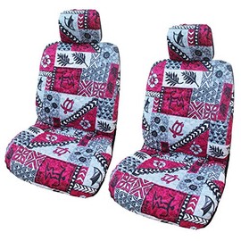Winnie Fashion 2 Hawaiian Car Seat Covers w/Headrest Covers (Tapa Red/Gray, Regular No Customization)